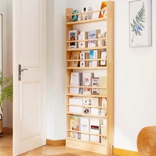 Behind the Door Bookshelf Wooden 6-Tier, Slim Space-Saving Storage Cabinet for K