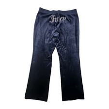 Juicy Couture Velour Sweatpants Womens L Navy Blue Spell Out Rhinestone Flare