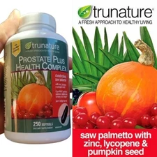 trunature Prostate Plus Health Complex, 250 Softgels with Saw Palmento, New.