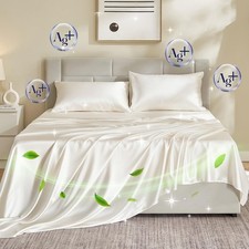 Silver Infused Bed Sheets Set, Cooling Eucalyptus Sheets with 7 Silver, 3X F...