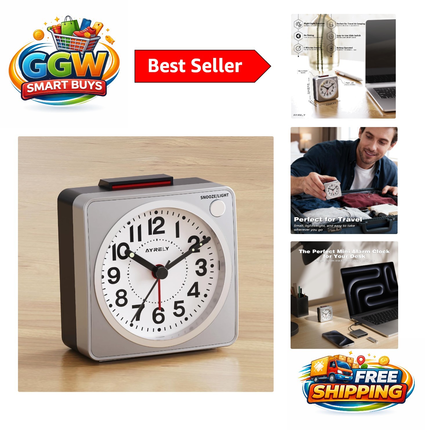 Silent Non-Ticking Travel Alarm Clock - 2.6'' Retro Design for Every Adventure