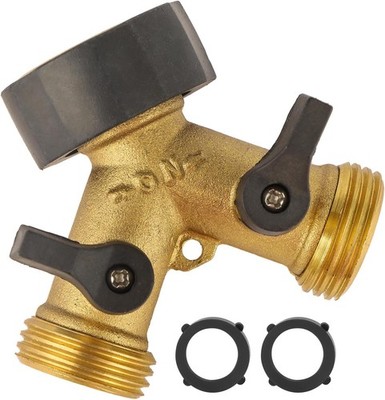 Garden Hose Splitter 2 Way Heavy Duty, Brass Faucet Adapter 3/4'', Yellow 
