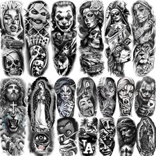 18 Sheets Chicano Full Arm Temporary Tattoos For Men Women Large, Black
