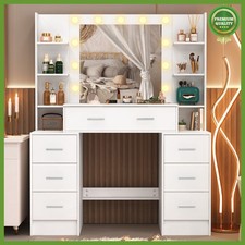 Modern Vanity Dressing Table w/ LED Mirror Drawers Makeup Dresser Desk For Gifts
