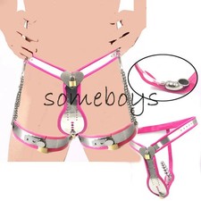 Male Chastity Belt Lock Panties Cage with tube Detachable Plug Thigh Cuffs