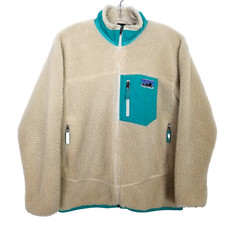 Patagonia Classic Retro-X Fleece Jacket Kids XL 14 Beige Teal Zip up Outdoor