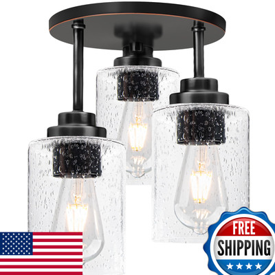 hykolity 3-Light Semi Flush Mount Ceiling Light 9in Oil Rubbed Bronze Seeded Gla