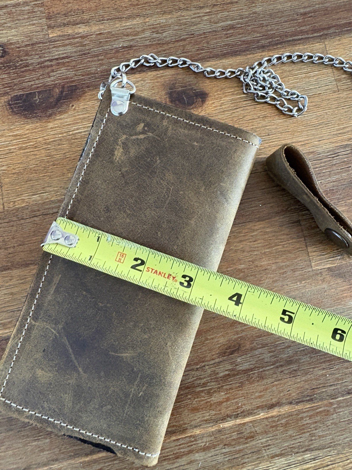 Leather Wallet Chain Mens Brown Western Bifold Wallet 6.5” X 3.5” Never Used