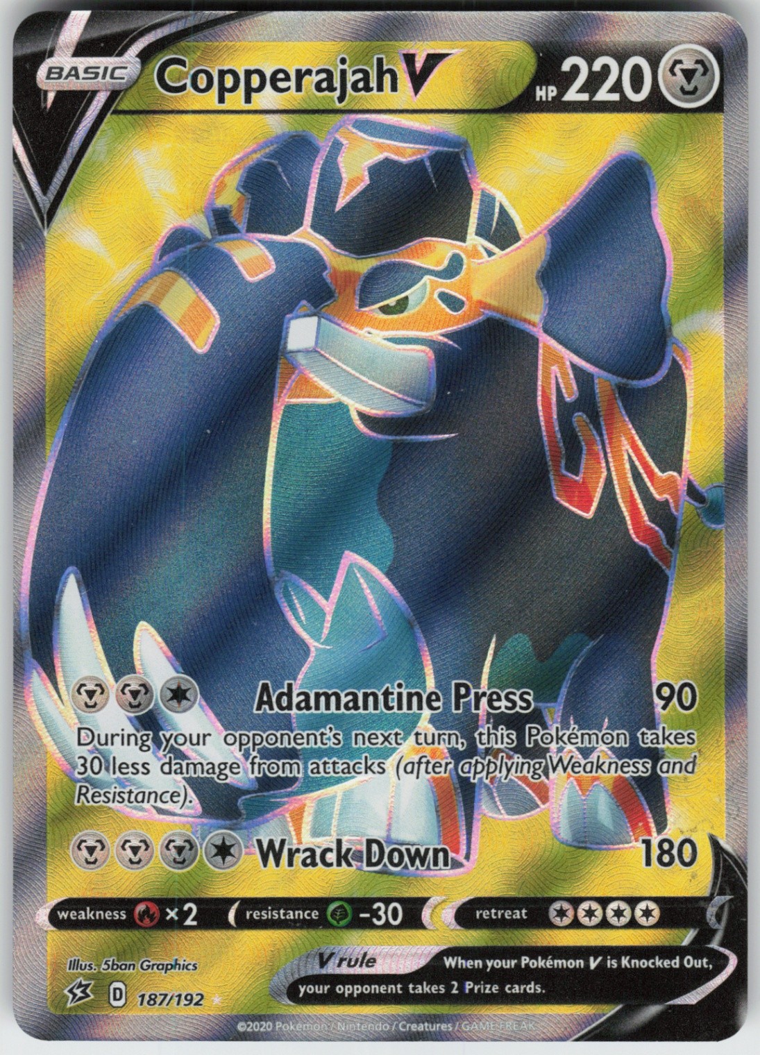 UR - 02 Holo Copperajah V (Full Art) 187/192 Ultra Rare SWSH02: Rebel Clash