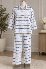 NWT Natori Shibori Cotton Sateen Pajama Set M Blue White 2 Pc 195