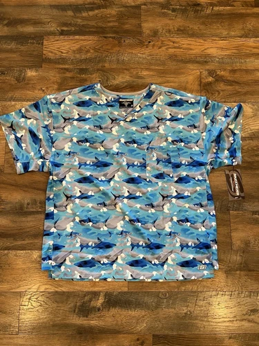 Men’s Skechers by Barco Scrub Top Sharks Blue & Gray 3XL New