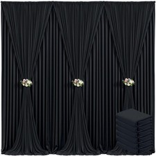 6 Panels Black Backdrop Curtain for Parties Black Wrinkle Free 30ft x 10ft Ba...