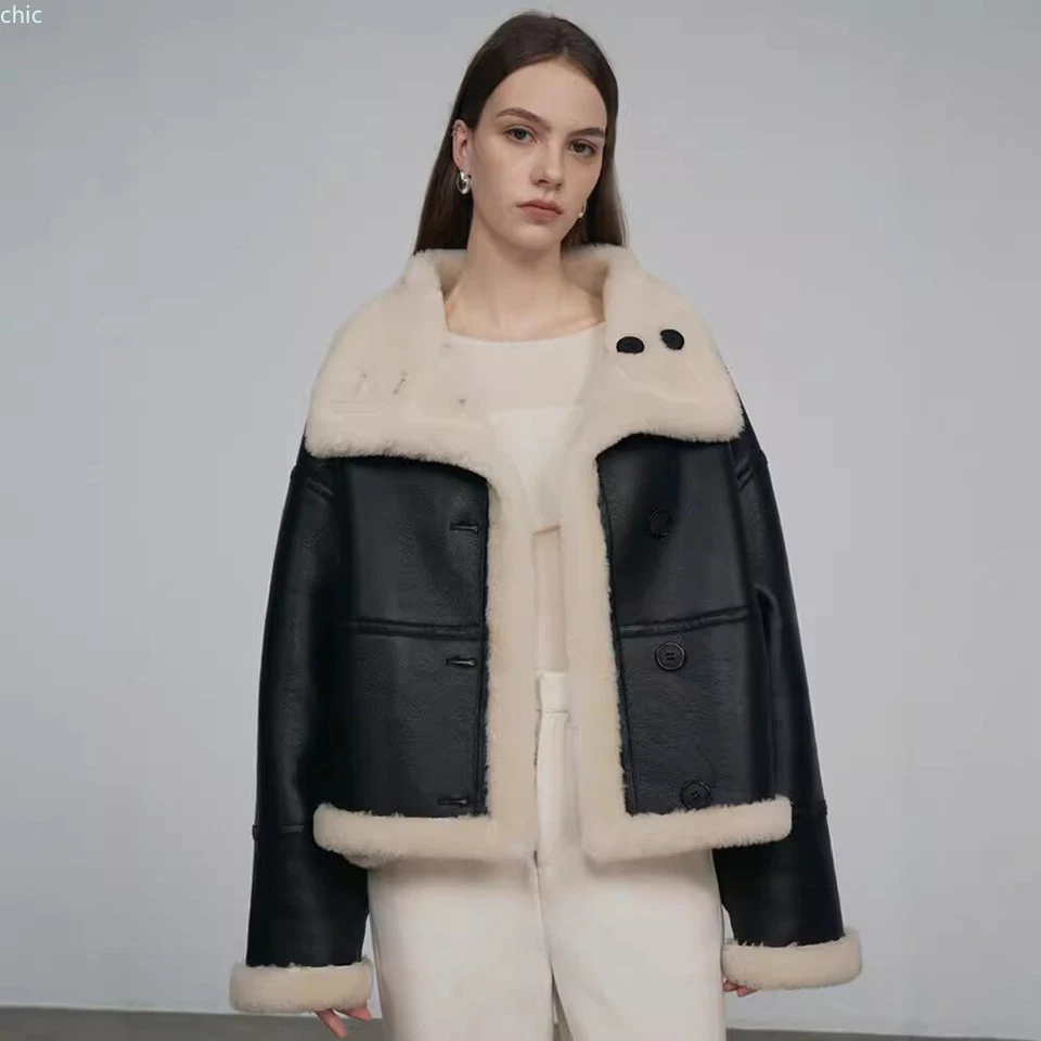 Nuevo abrigo de piel genuina de oveja para mujer 2024 invierno gamuza cuero chaqueta de piel Foto 3 de 4