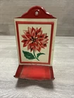 Vintage Metal Tin Match Holder Rose Daisy Floral Rustic Kitchen Decor Wall Mount