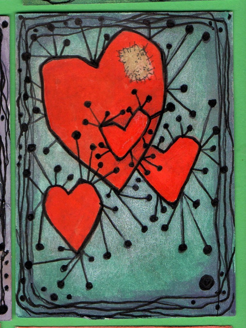 aceo art card original paintings punky heart 4