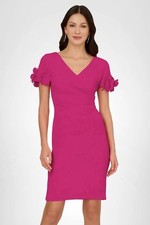 Adrianna Papell Knit Crepe Short Dress Size 14 Pink Flambe NWT $159