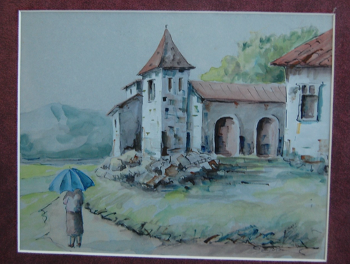 FRAMED SIGNED ORIGINAL WATERCOLOR OLD EUROPEAN VILLAGE LANDSCAPE SCENE BY ELOYZA - Picture 8 of 23