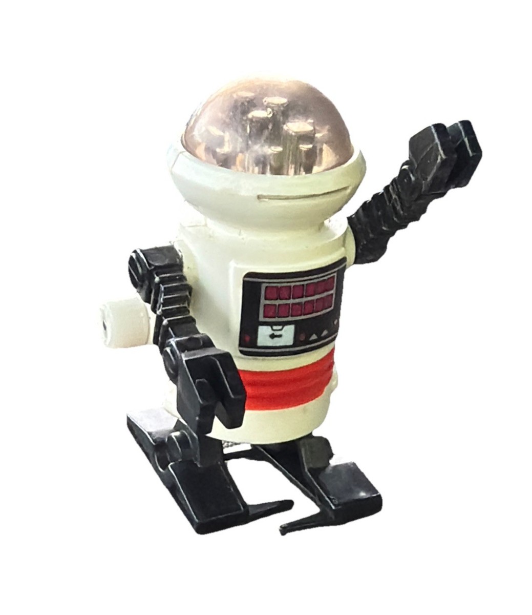 Vintage TOMY Pocket Bots - White Wind Up Robot w/ Clear Dome