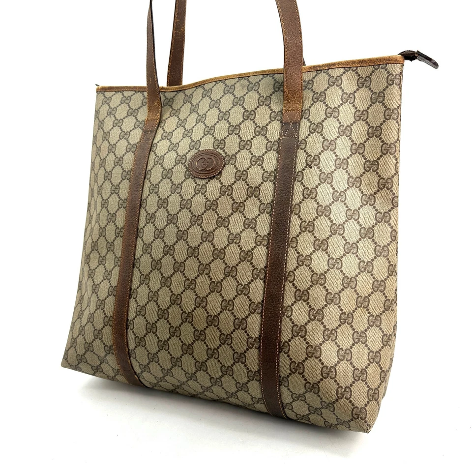 Bolso de Mano Gucci PVC Cuero Marrón Logo Vintage Gran Capacidad 156.02.110 [Rango B] Foto 2 de 4