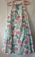 Tommy Bahama Kids Teal  Pink Seahorse Dress Lined Girls Size 5 NWT