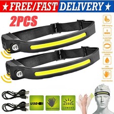 COB LED Headlamp USB Rechargeable Headlight Torch Work Light Bar Head Band Lamp