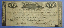 1813 $1 Obsolete Currency Vermont Glass Factory  Farmers Bank  Troy NY
