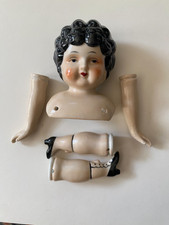 Porcelain Doll Parts Ceramic Lot Of 5 Head Arms Legs 5 Black hair