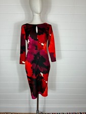 PHASE EIGHT OVERSIZED FLORAL POPPY PRINT DRESS BODYCON RED PINK PARTY SIZE 8