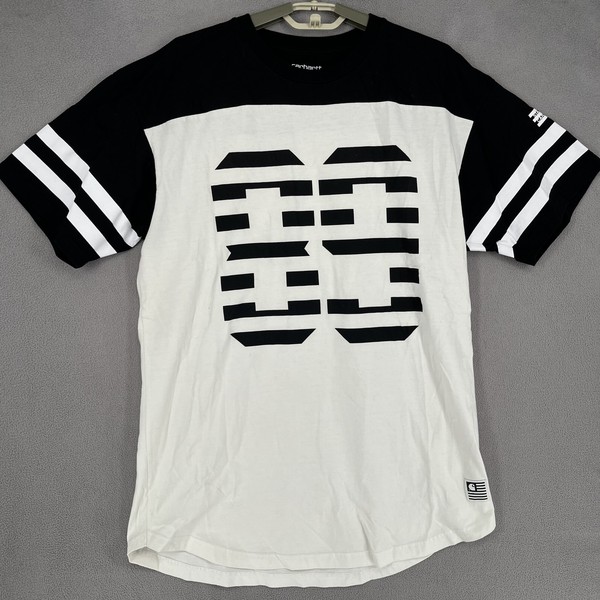 Carhartt Shirt Mens Medium White Black Short Sleeve Crew 89 Jersey Striped