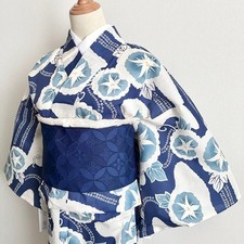  Morning glory in blue Yukata single item, high quality change weave