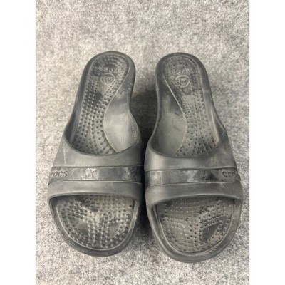 Crocs Wedge Sandals Womens 8 Black Slide Open Toe Casual Comfort