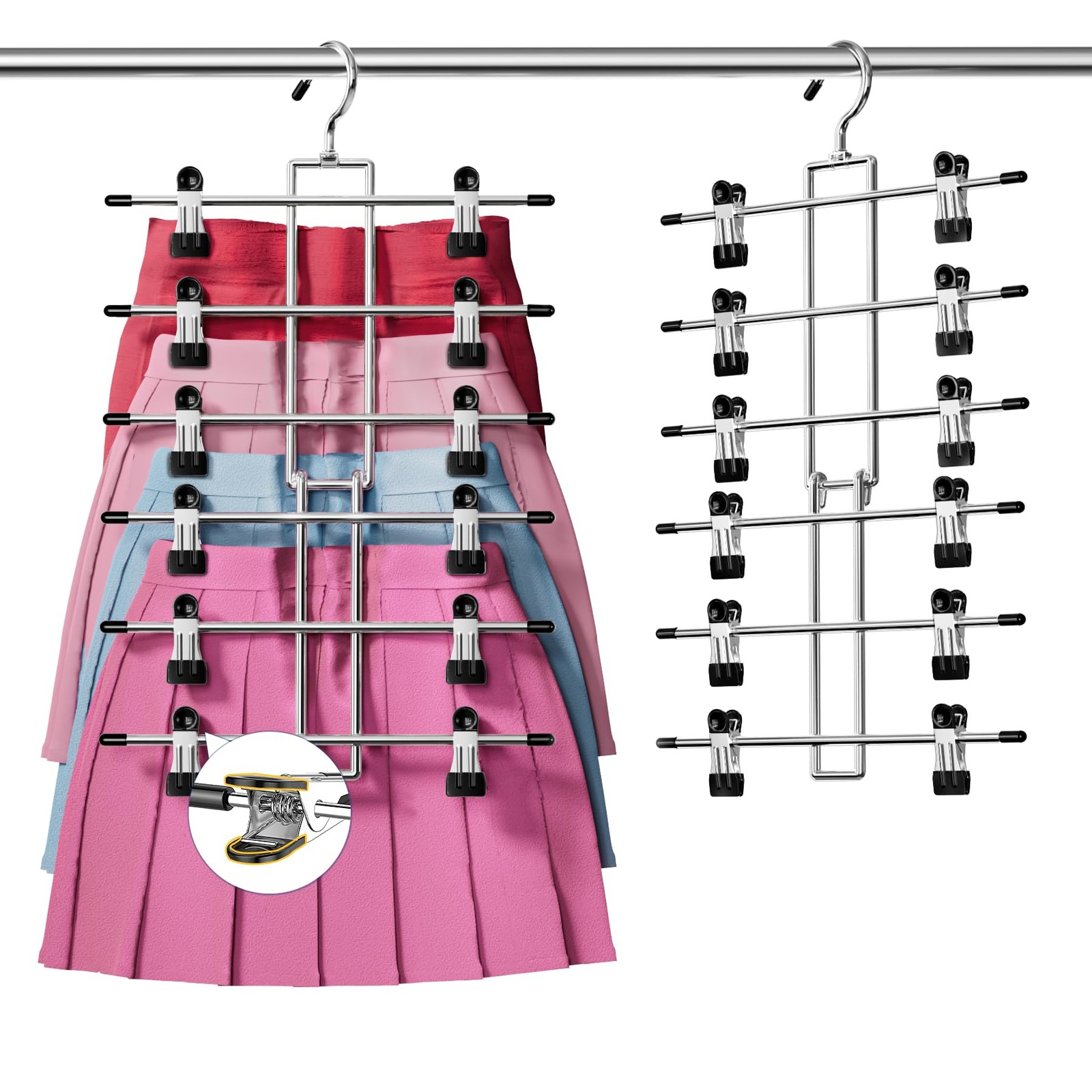 DAMITA Skirt Trouser Hangers with Clips Space Saving Hanging Closet Organizer 6