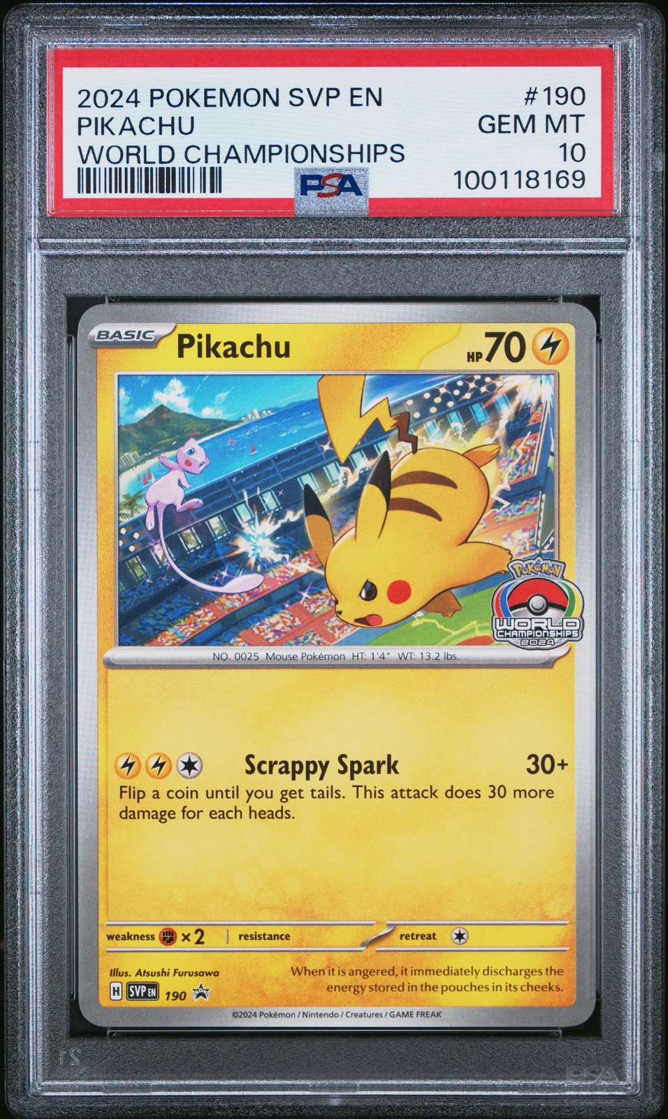 2024 POKEMON SVP EN-SV BLACK STAR PROMO WORLD CHAMPIONSHIPS #190 PIKACHU PSA 10