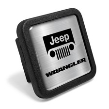 Jeep Wrangler In Silver On Black Rubber 2 Trailer Tow Hitch Receiver Cover