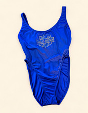 Harley-Davidson Juniors 11 Blue Solid One Piece Swimsuit Stretch Logo