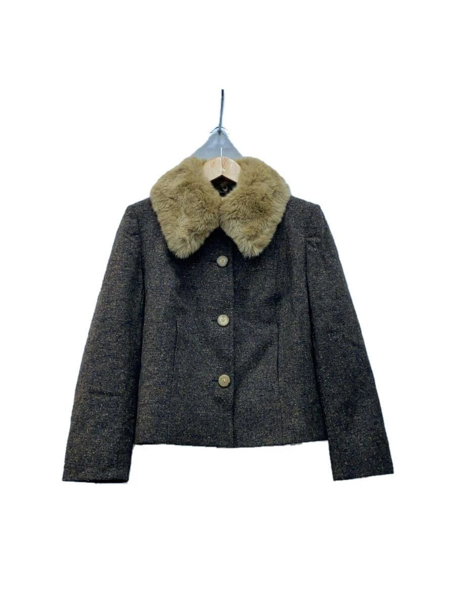 CELINE Altro Giacca Tweed Made in France Pelliccia Rimovibile 42 BEG