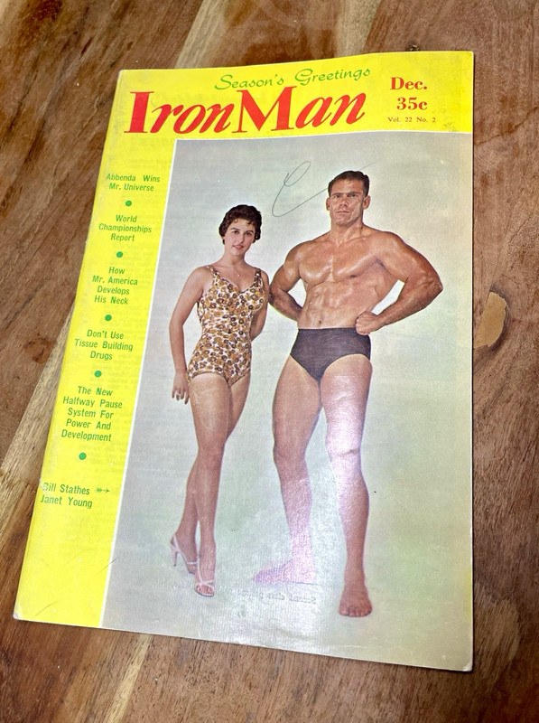 IronMan Magazine December 1962 w/ Bill Stathes & Janet Young on the cover.