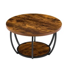 2-Tier Minimalist Round Coffee Table 80.5cm Wood-Grain Top 77lb Rated