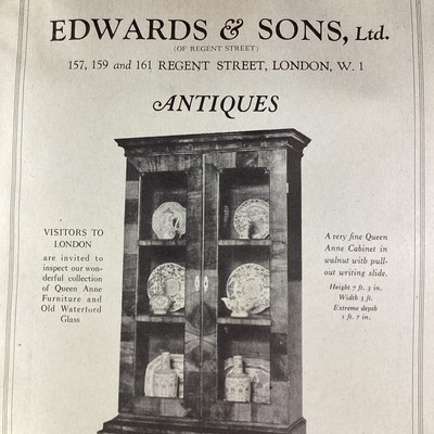 London Antique Dealer Print Ad 1924 Original Antique Edwards Sons Queen Anne Cab
