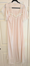 Vintage Miss Elaine Pink Nylon Nightgown Chemise Lace Trim Flutter Sleeves Small