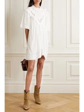 ISABEL ÉTOILE MARANT Inalio Ruffled Crinkled Cotton-Blend Dress | Size 38 - MED