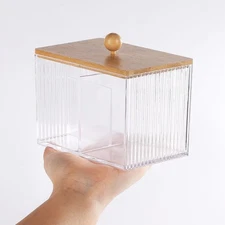 Square Acrylic Cotton Ball Pads Gauze Swab Holder Organizer Q-Tip Dispenser Stor