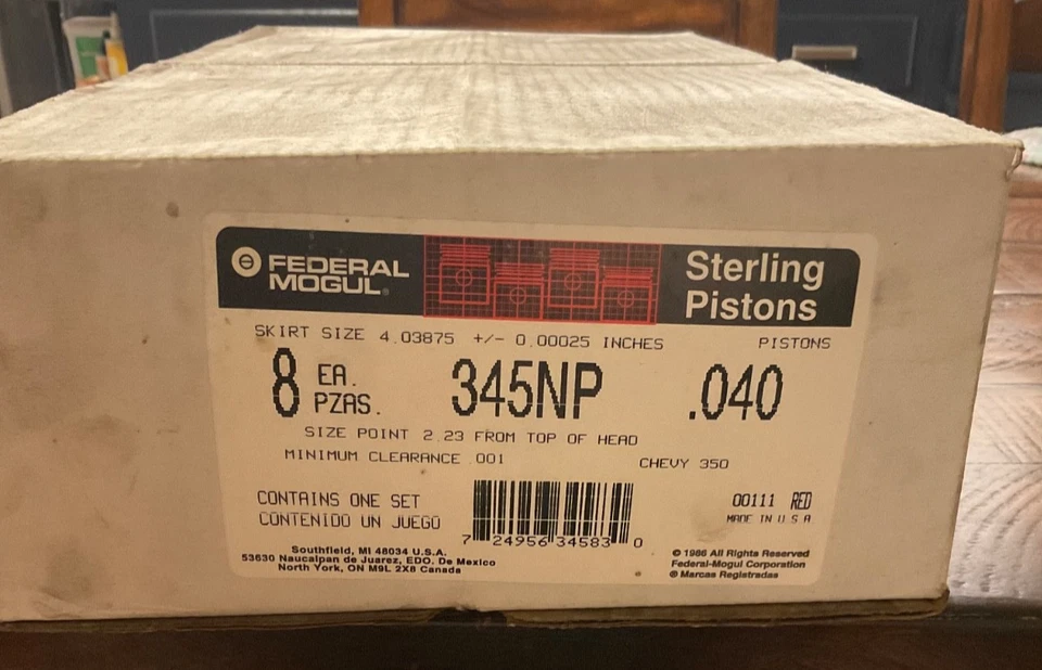 🔥 NEW FEDERAL MOGUL STERLING 345NP PISTON SET W/ WRIST PINS / 350 CHEVY .040 🔥 - Image 3 of 4