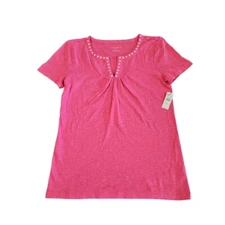Talbots Women's Pink Split Neck Tee Size XS NWT