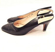 SALVATORE FERRAGAMO - VTG Black Python Snakeskin Leather Slingback Heels Pumps 8