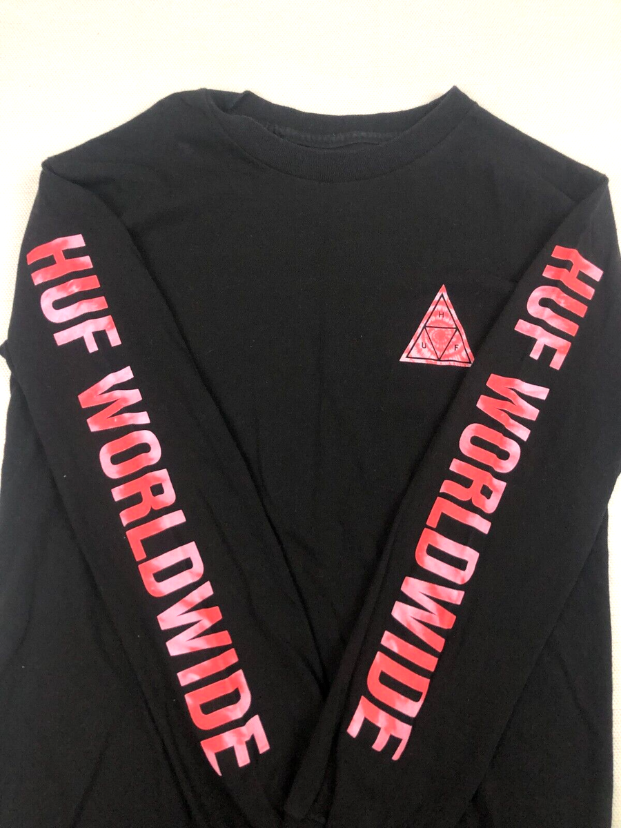 HUF Worldwide Long Sleeve T Shirt Black Mens Size S Triple