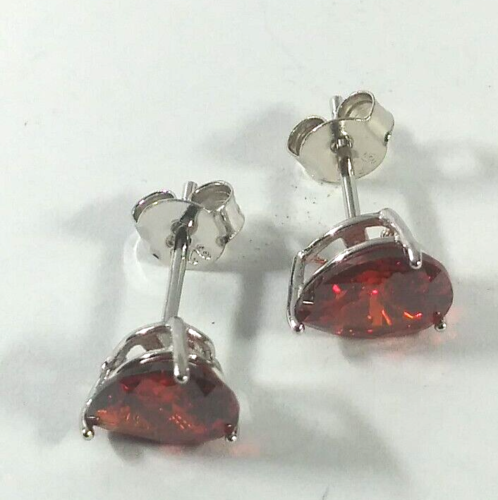Orecchini ARGENTO 925 rodiato pera/goccia zirconi colore rosso scuro 8x6mm - Foto 3 di 10