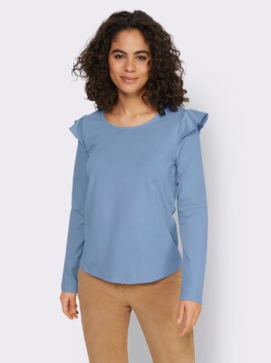 Shirt blau 42 linea TESINI Damen Langarm-Shi Rüschen himmelblau UVP:59,99  P608