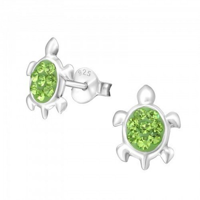 Girls Kids 925 Sterling Silver Penguin Turtle Ear Stud Crystal Earrings