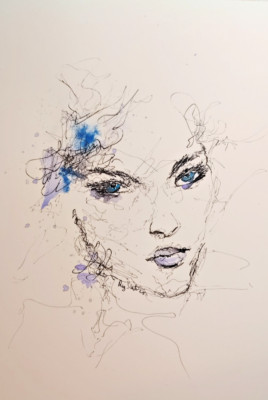 Original STYLIZED FEMALE FACE Ink Sketch #49 (2025) - A4 - By Artist Ray Statter